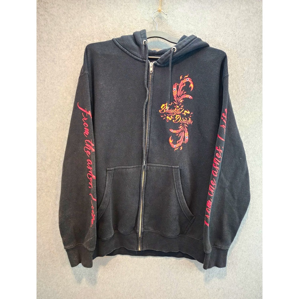 Beautiful Disaster Men's XL Black Full Zip Hoodie Graphic Print Pockets